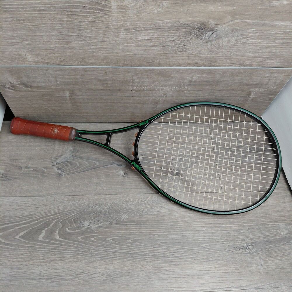 Prince Graphite Tennis Racket POG 110 Oversized 4 5/8 Leather Grip Black Green